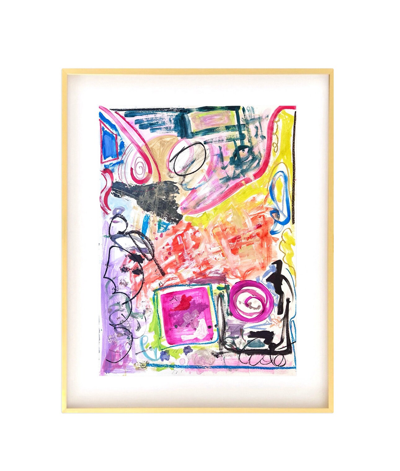 Large Original Abstract Mixed Media Painting on Paper, 18x24, Abstract Artwork, Original Art, Pink, Multi Color