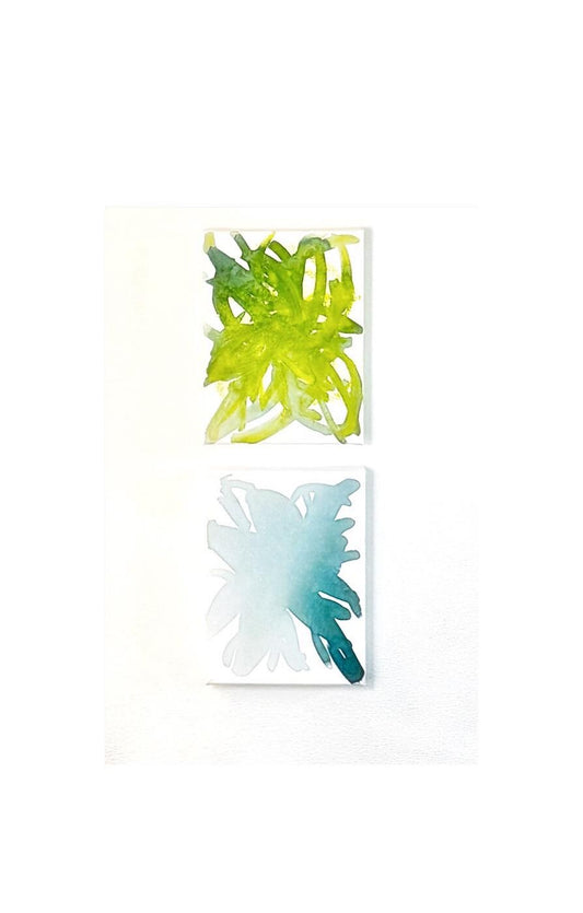 Original Abstract Watercolor Paintings on Canvas, Pair of 6”x9” Paintings, Abstract Art, Blue & Green Watercolor Paintings, Floral Artwork