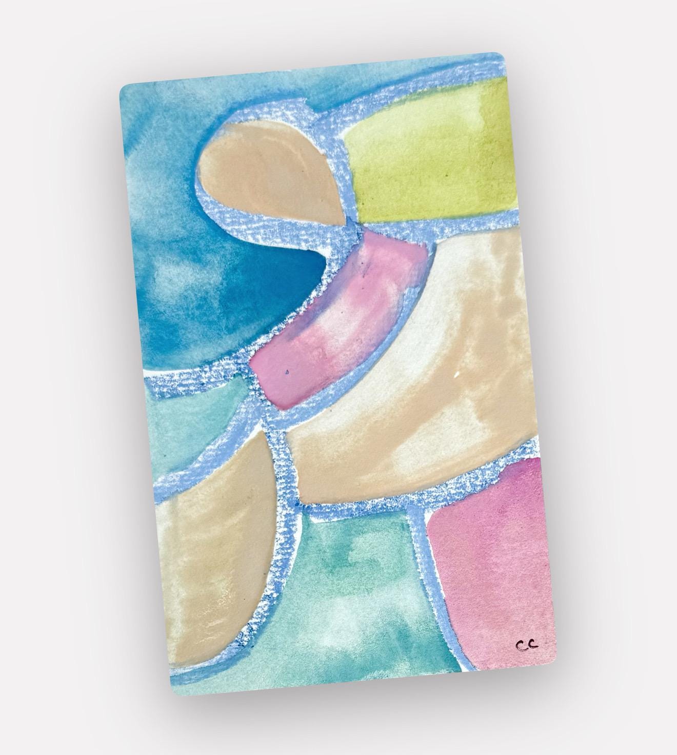 Original Abstract Watercolor Painting, Digital Print, Digital Download, Blue, Pink, and Chartreuse, 4x6