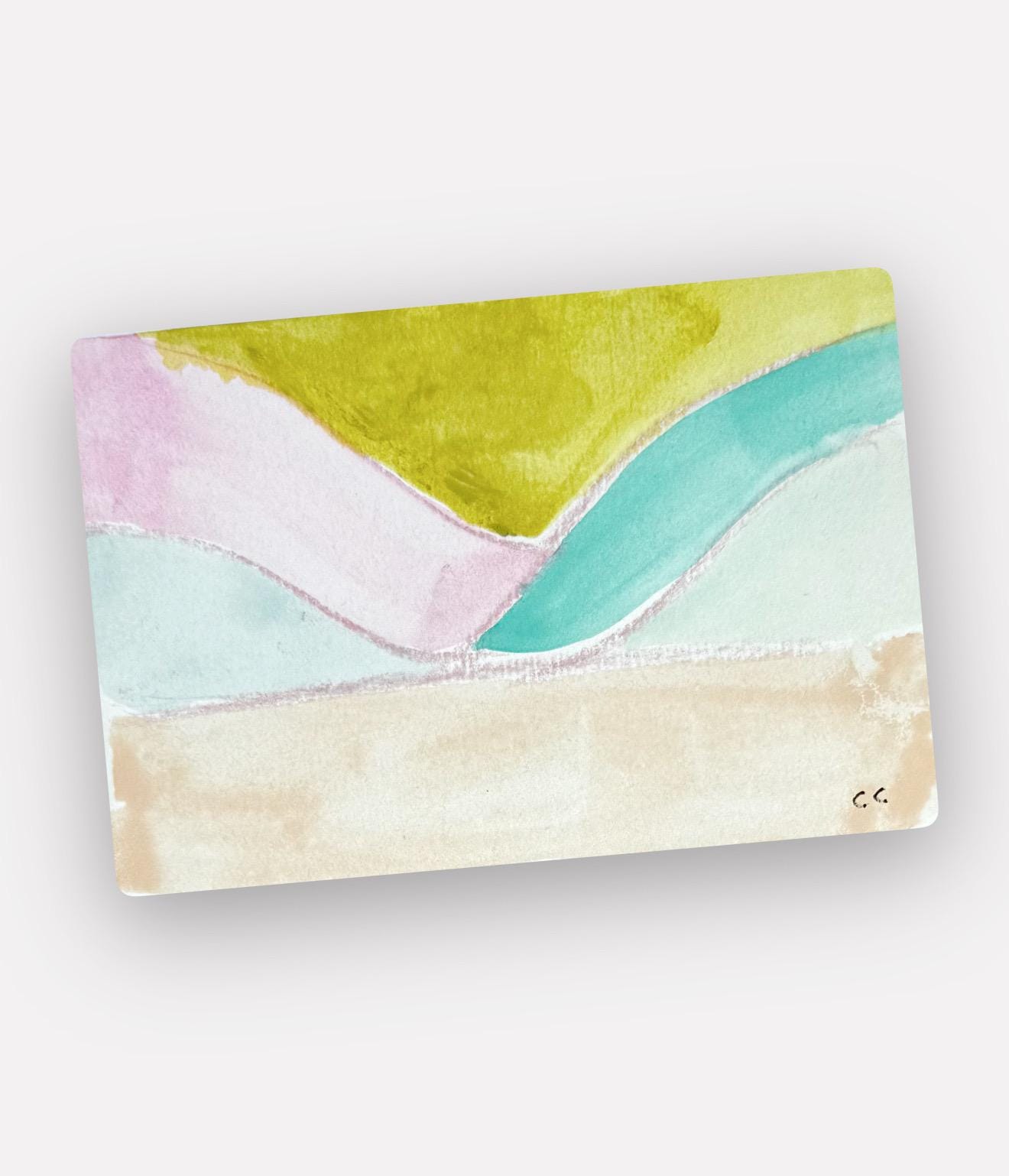 Original Abstract Watercolor Landscape Painting, Digital Print, Digital Download, Blue, Green, and Chartreuse, 5x7, Abstract Artwork