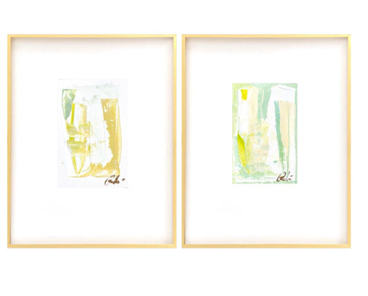 Abstract Watercolor Painting, Pair of 5x7 in 11x14 White Mat, Abstract Artwork, Original Painting, Pink & GreenArtwork, Small Framed Artwork