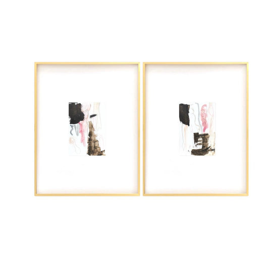 Abstract Watercolor Painting Pair, Mixed Media, 6”x8”, Mat Size 11" x 14", Original Artwork, Pink, Taupe, Neutral Artwork, Pastel Artwork