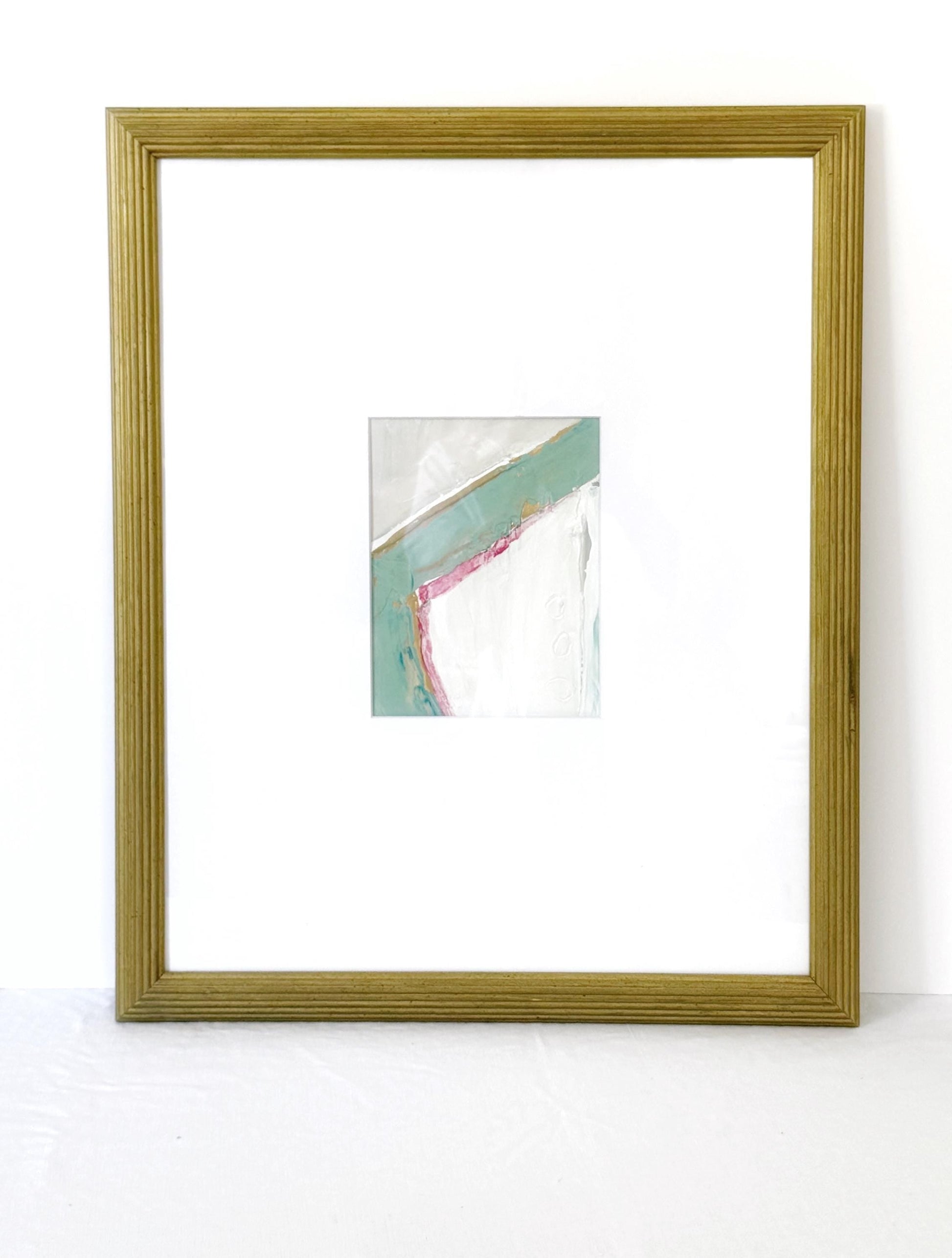 Original abstract mixed media painting with beige, taupe, and lavender tones, framed in a 16x20 vintage gold leaf frame