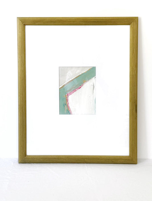 Original abstract mixed media painting with beige, taupe, and lavender tones, framed in a 16x20 vintage gold leaf frame