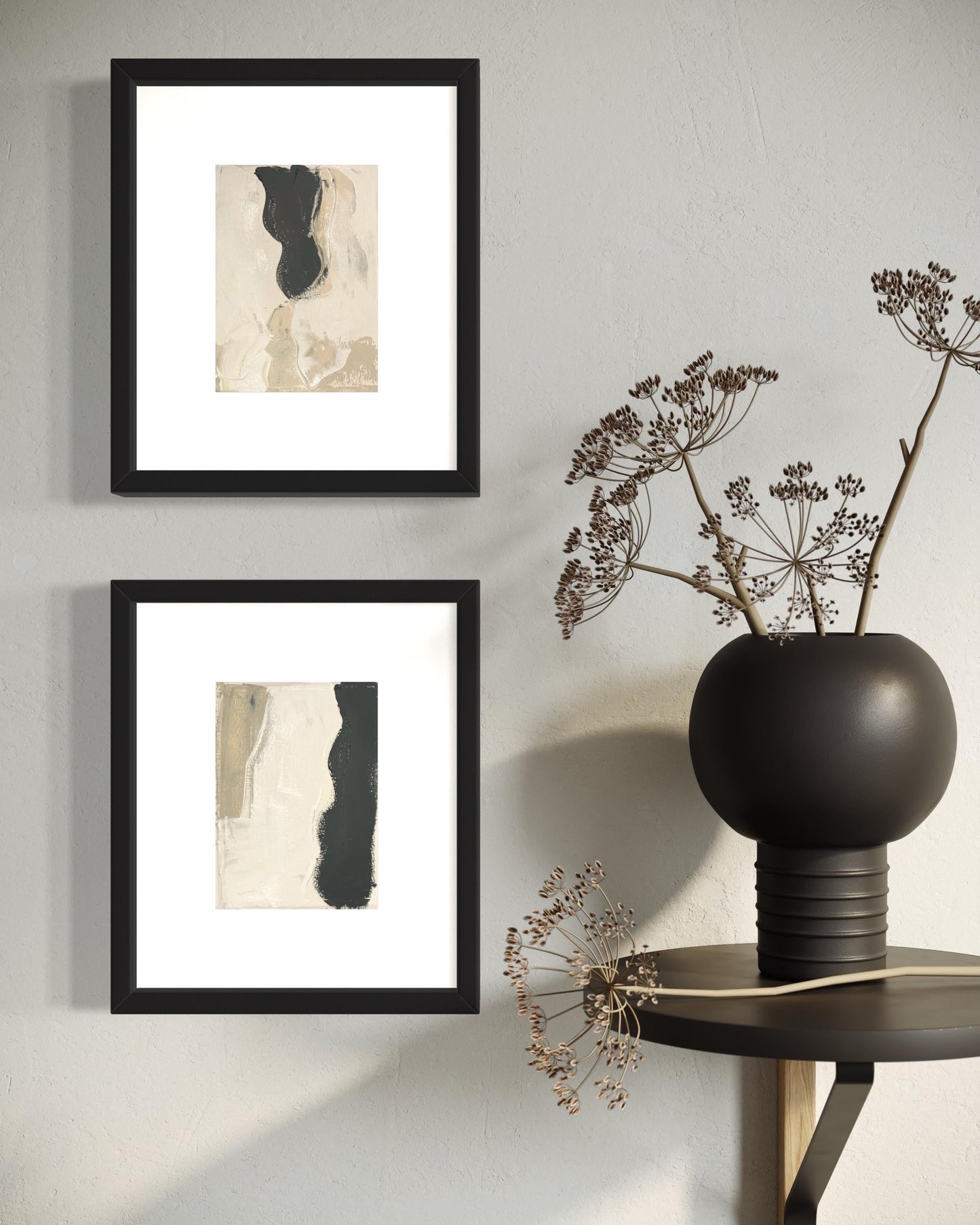 Original Abstract Fine Art Print, Black, White, & Taupe Monochrome Prints, Pair (5x7), Abstract Artwork
