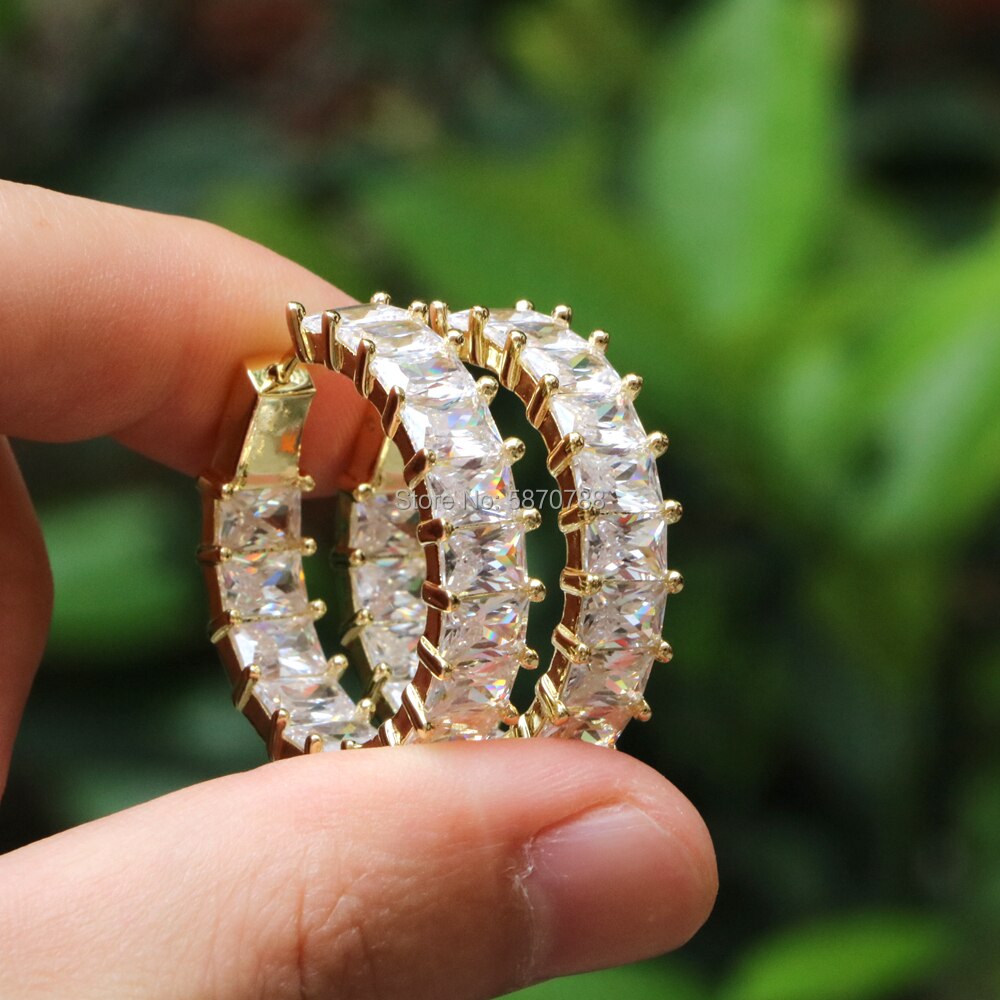 25mm Small Gold Plated Baguette Zircon Hoop Earrings Set Circle Cuff Earrings For Women
