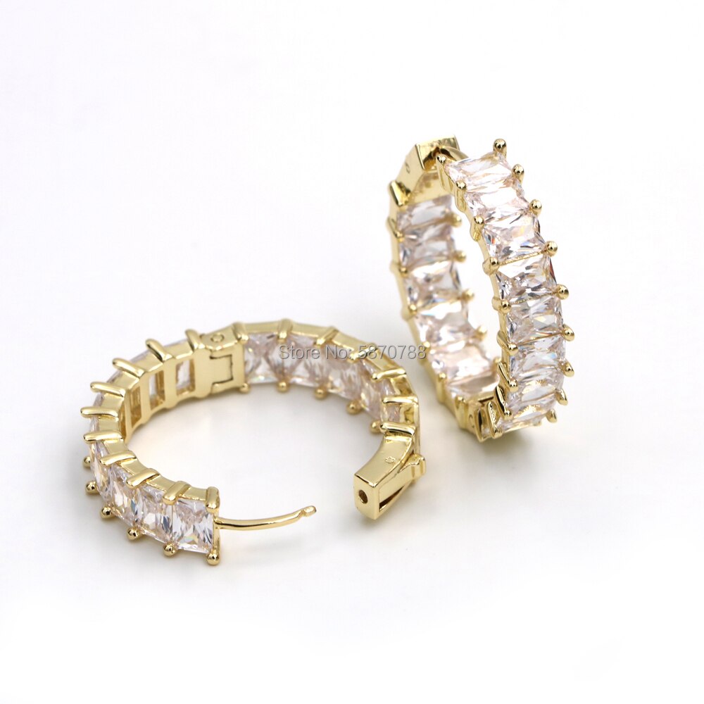 25mm Small Gold Plated Baguette Zircon Hoop Earrings Set Circle Cuff Earrings For Women