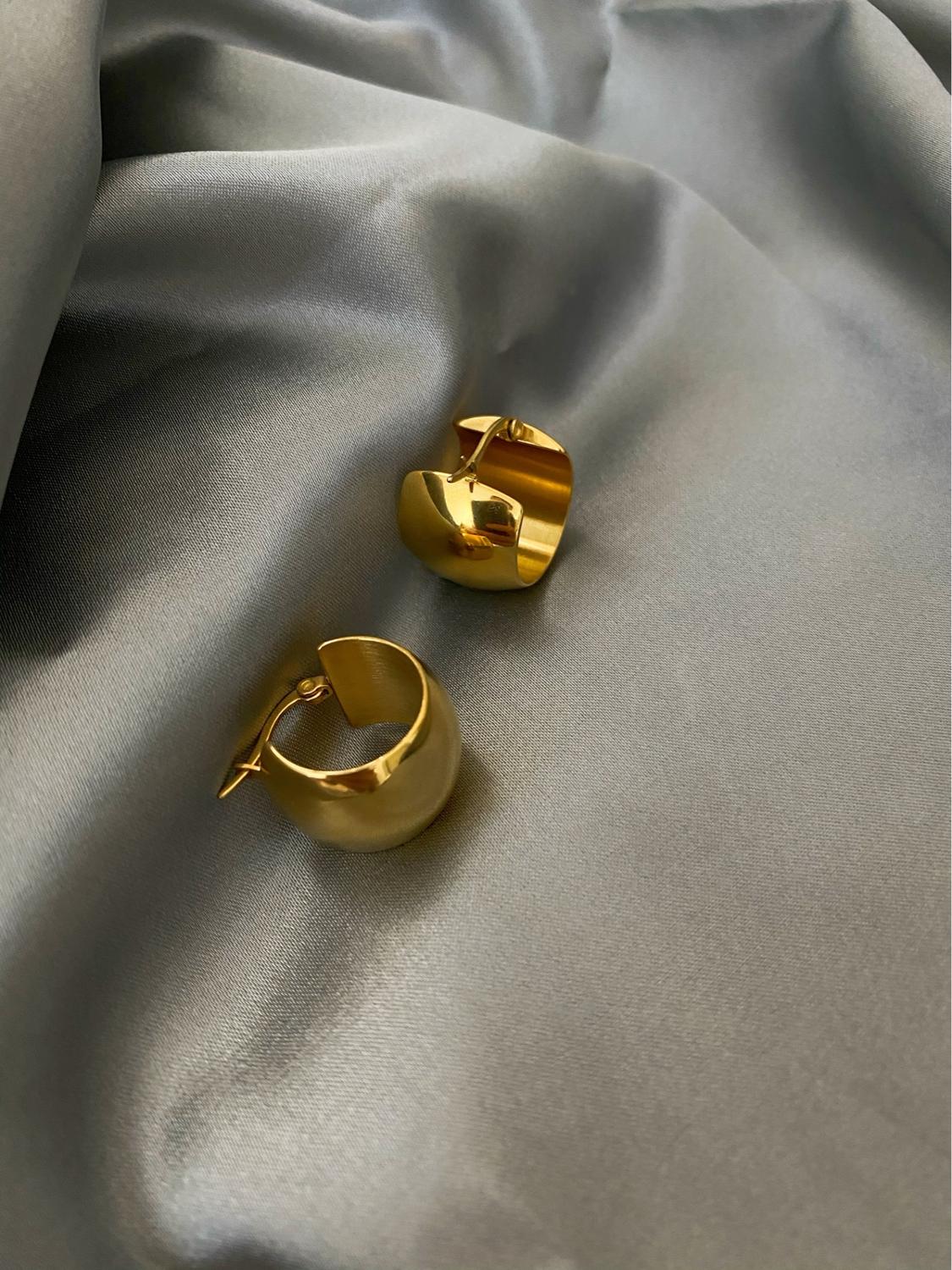 Titanium With 18K Gold Geo Wide Statement Drop Earrings Punk Party Gown Runway T show Gothic  Rare  Korean Japan INS Boho Top