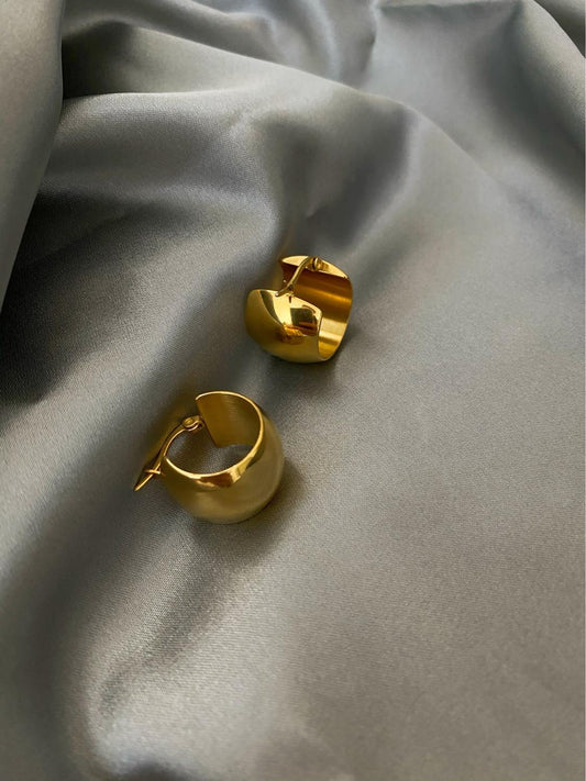 Titanium With 18K Gold Geo Wide Statement Drop Earrings Punk Party Gown Runway T show Gothic  Rare  Korean Japan INS Boho Top