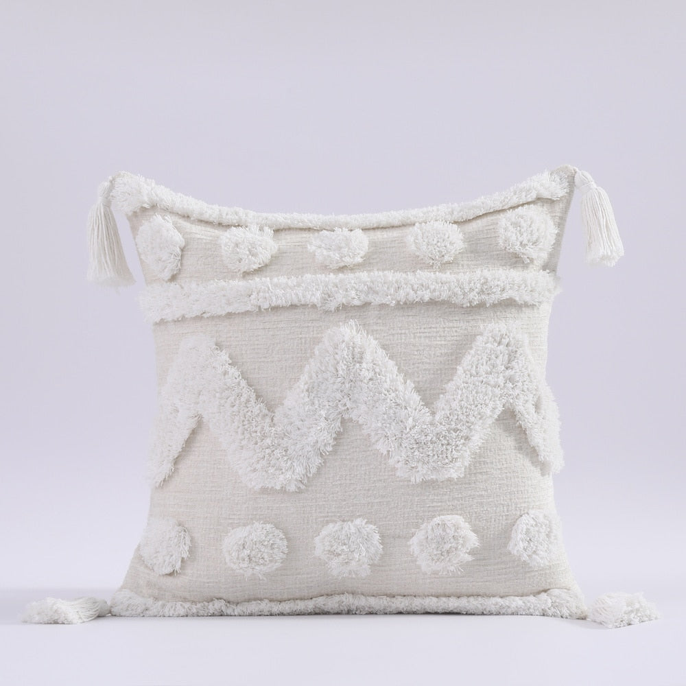 Ivory Tassel Throw Pillow Cover 