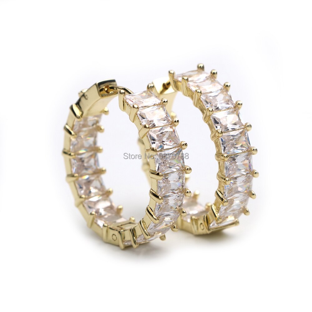 25mm Small Gold Plated Baguette Zircon Hoop Earrings Set Circle Cuff Earrings For Women