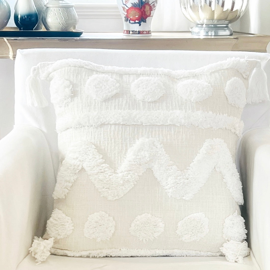 Ivory Tassel Throw Pillow Cover 