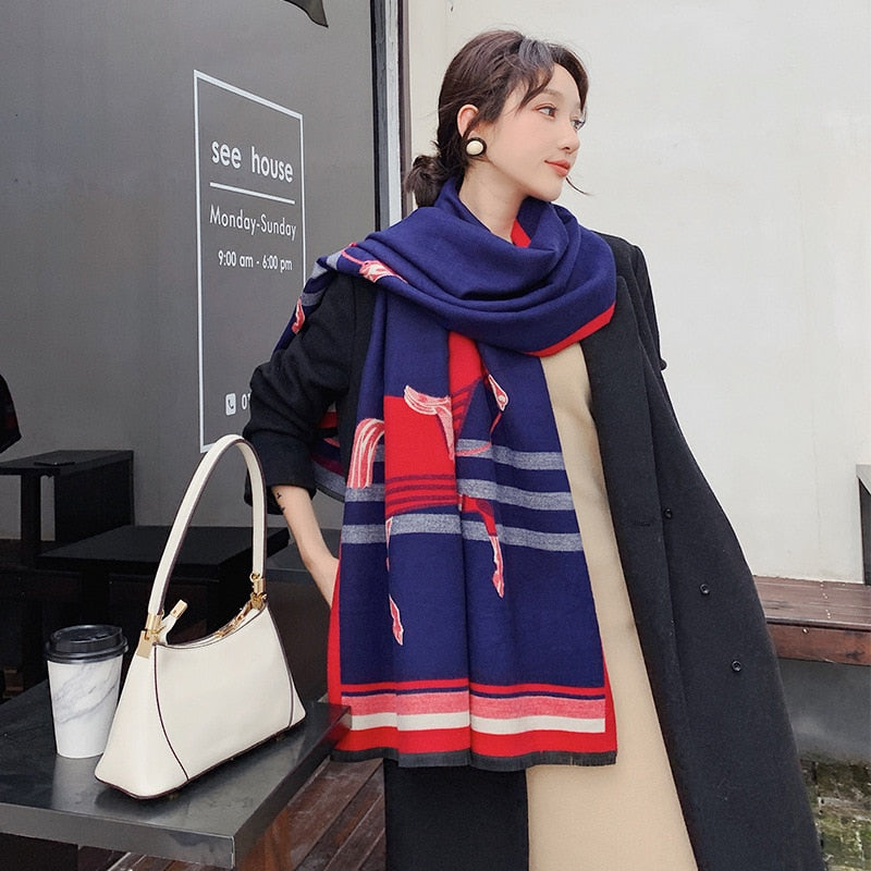 luxury winter cashmere scarf women 2022 design warm pashmina blanket