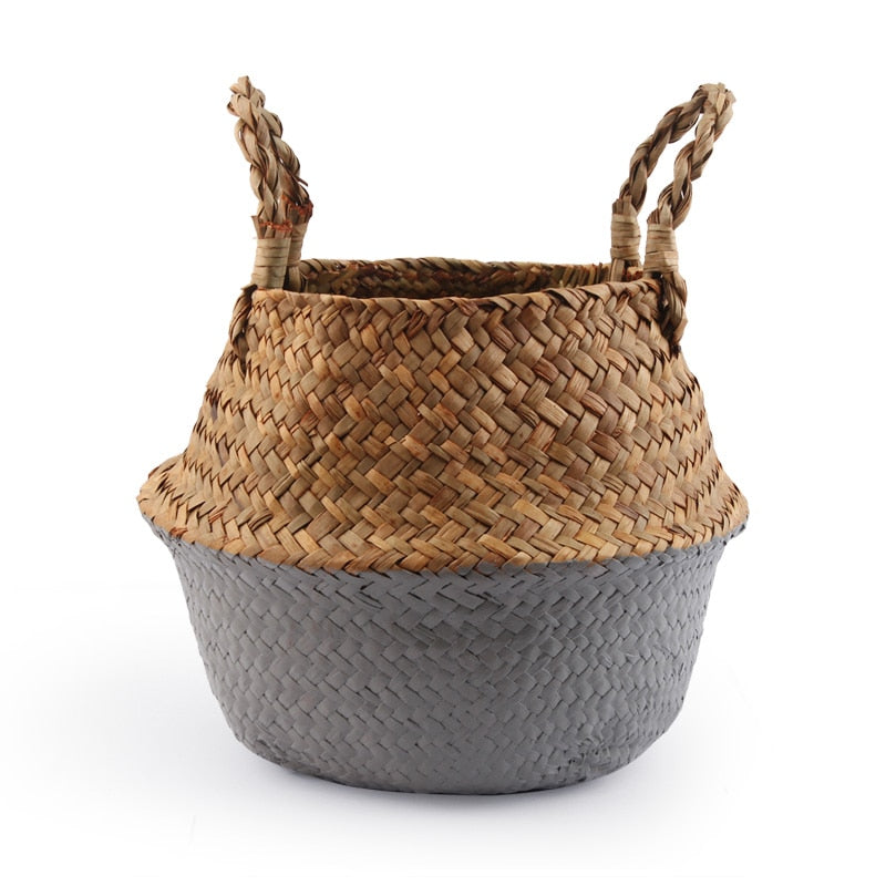 14 Colors Panier Osier Foldable Handmade Storage Basket Wicker Rattan Seagrass Straw Flower Pot Laundry Basket Cestas Mimbre