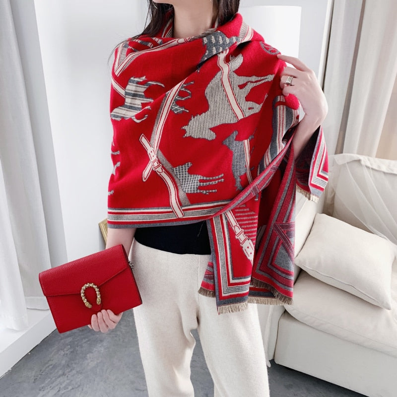luxury winter cashmere scarf women 2022 design warm pashmina blanket