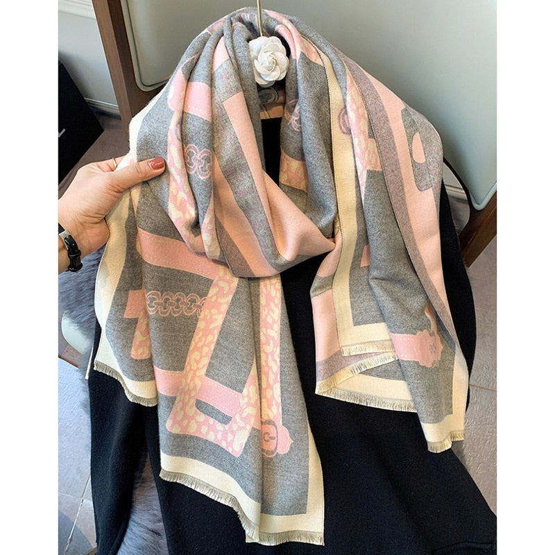 luxury winter cashmere scarf women 2022 design warm pashmina blanket