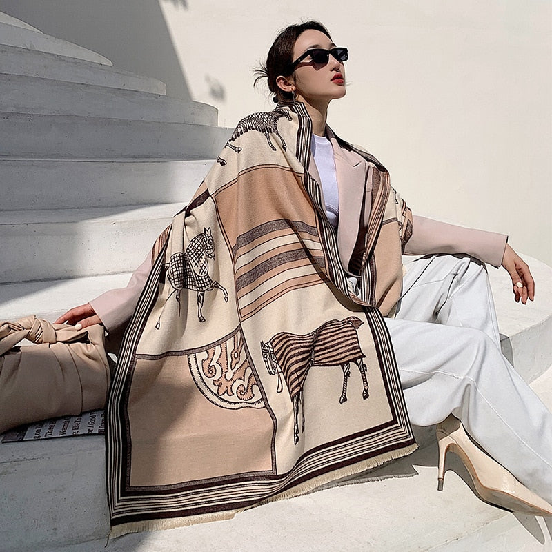 luxury winter cashmere scarf women 2022 design warm pashmina blanket