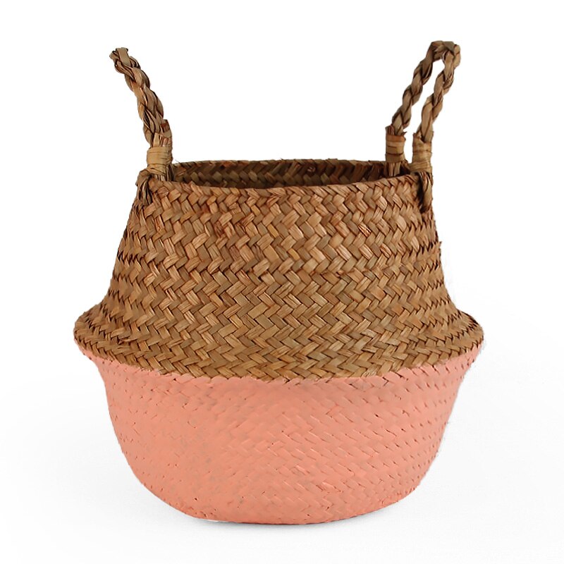 14 Colors Panier Osier Foldable Handmade Storage Basket Wicker Rattan Seagrass Straw Flower Pot Laundry Basket Cestas Mimbre