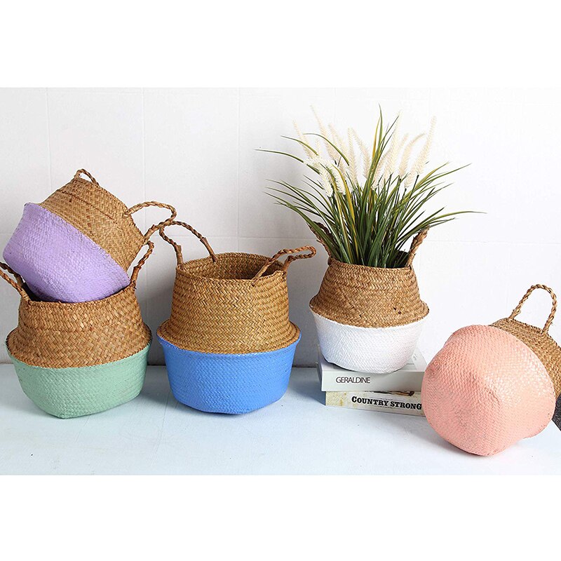 14 Colors Panier Osier Foldable Handmade Storage Basket Wicker Rattan Seagrass Straw Flower Pot Laundry Basket Cestas Mimbre