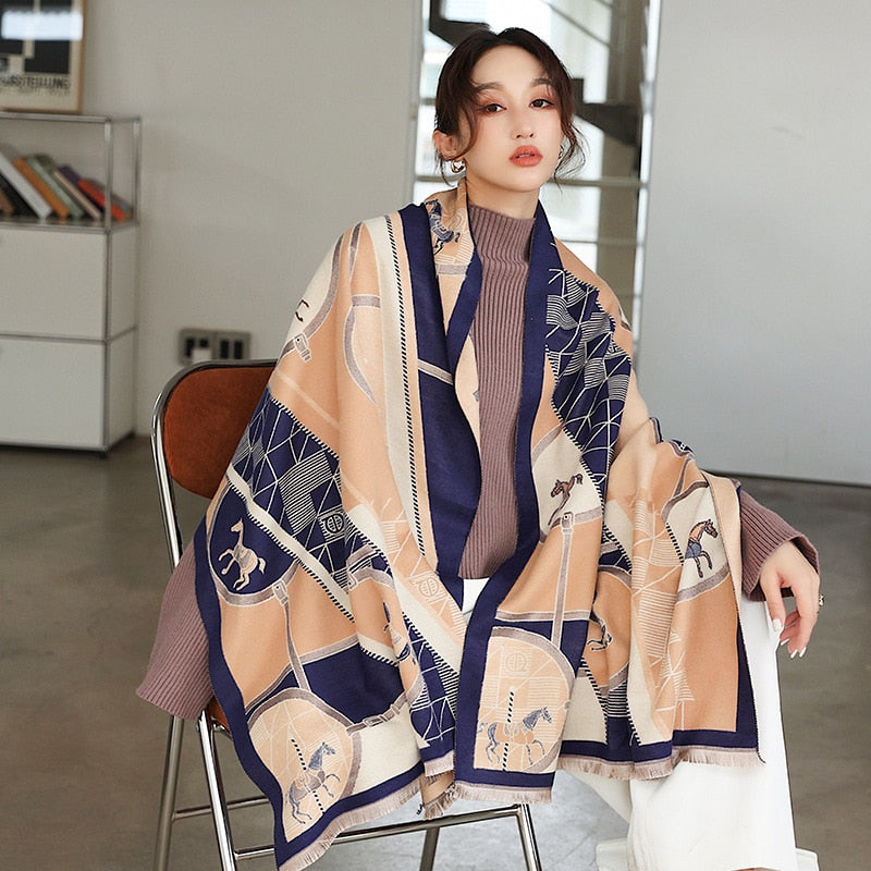 luxury winter cashmere scarf women 2022 design warm pashmina blanket