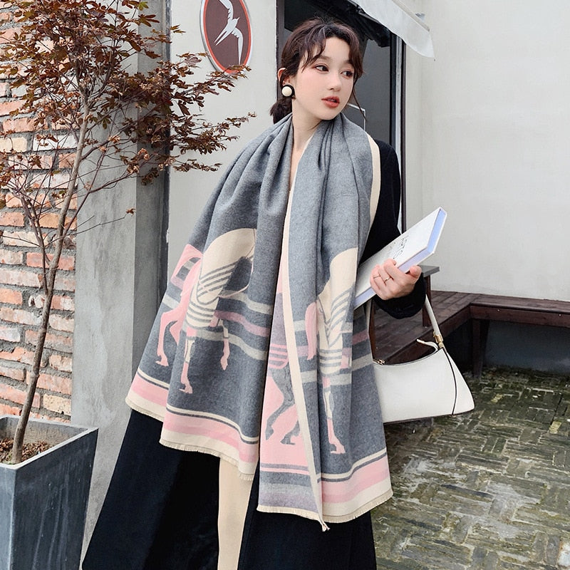 luxury winter cashmere scarf women 2022 design warm pashmina blanket