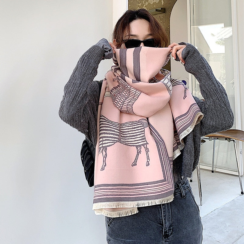 luxury winter cashmere scarf women 2022 design warm pashmina blanket