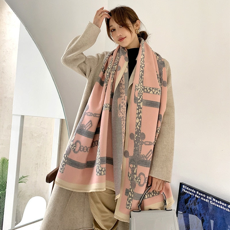 luxury winter cashmere scarf women 2022 design warm pashmina blanket