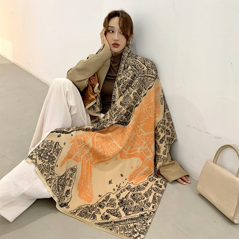 luxury winter cashmere scarf women 2022 design warm pashmina blanket