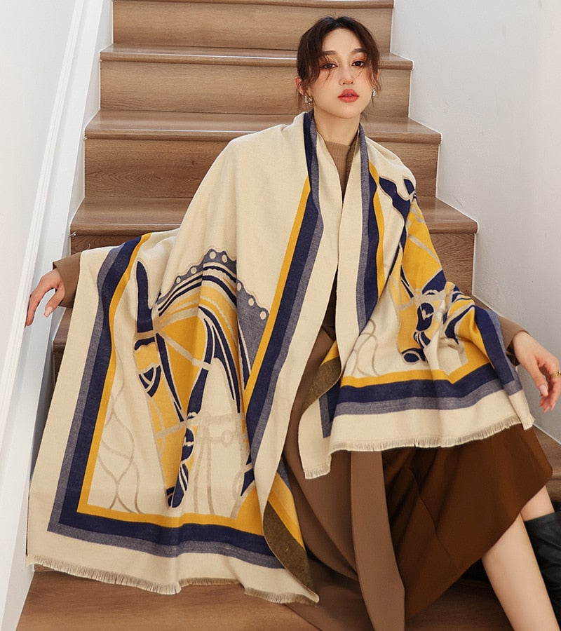 luxury winter cashmere scarf women 2022 design warm pashmina blanket