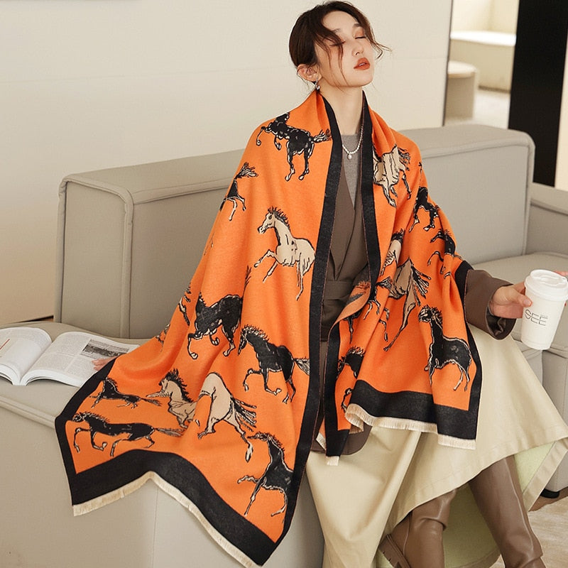 luxury winter cashmere scarf women 2022 design warm pashmina blanket