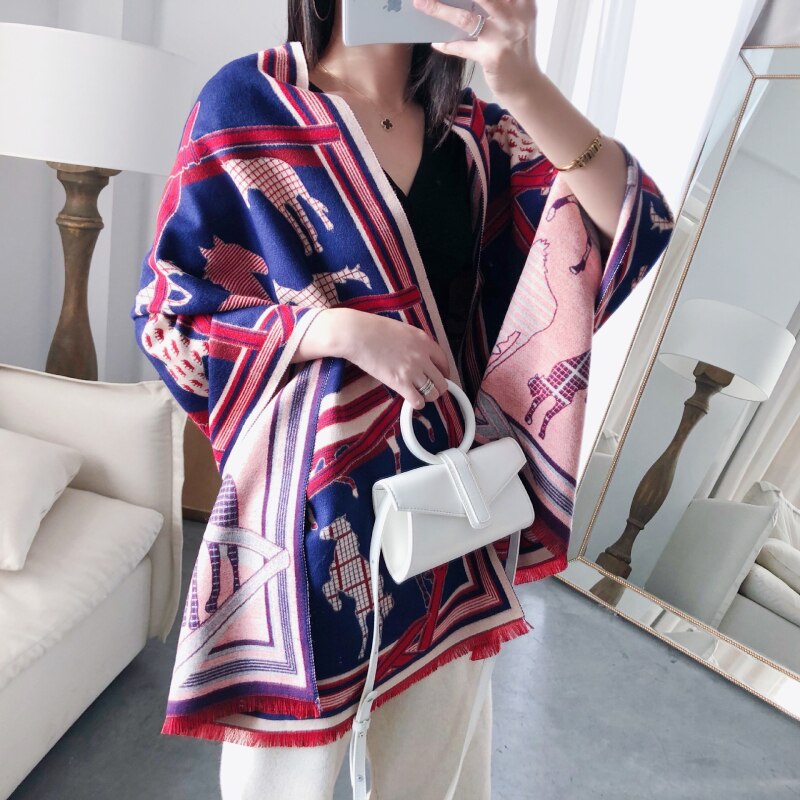 luxury winter cashmere scarf women 2022 design warm pashmina blanket