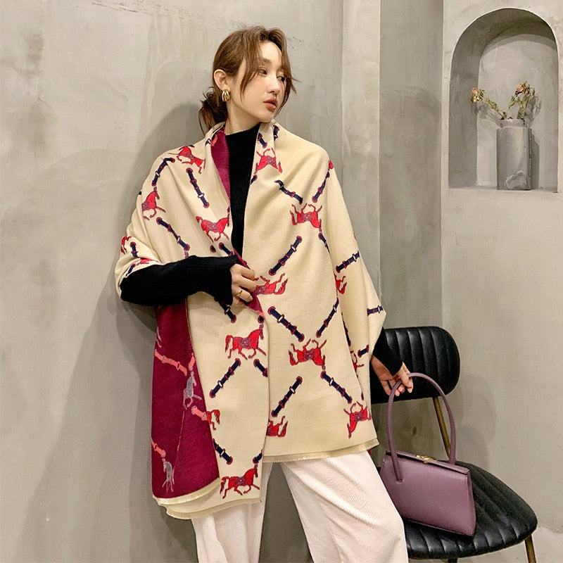 luxury winter cashmere scarf women 2022 design warm pashmina blanket