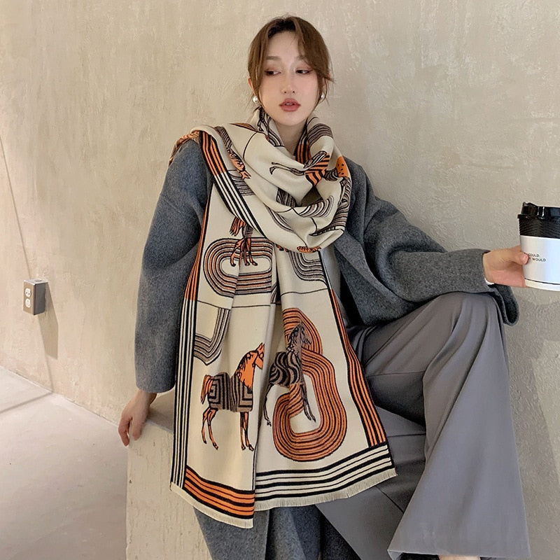 luxury winter cashmere scarf women 2022 design warm pashmina blanket