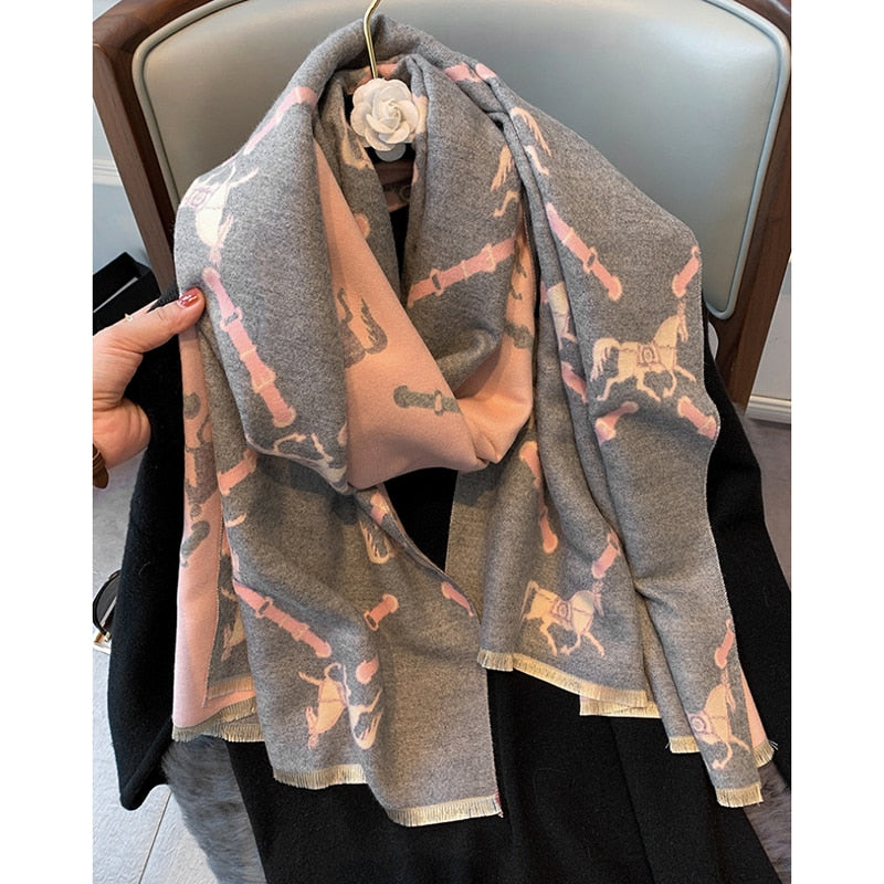 luxury winter cashmere scarf women 2022 design warm pashmina blanket
