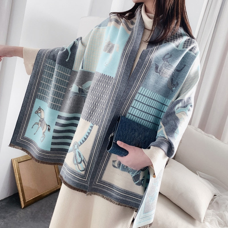 luxury winter cashmere scarf women 2022 design warm pashmina blanket