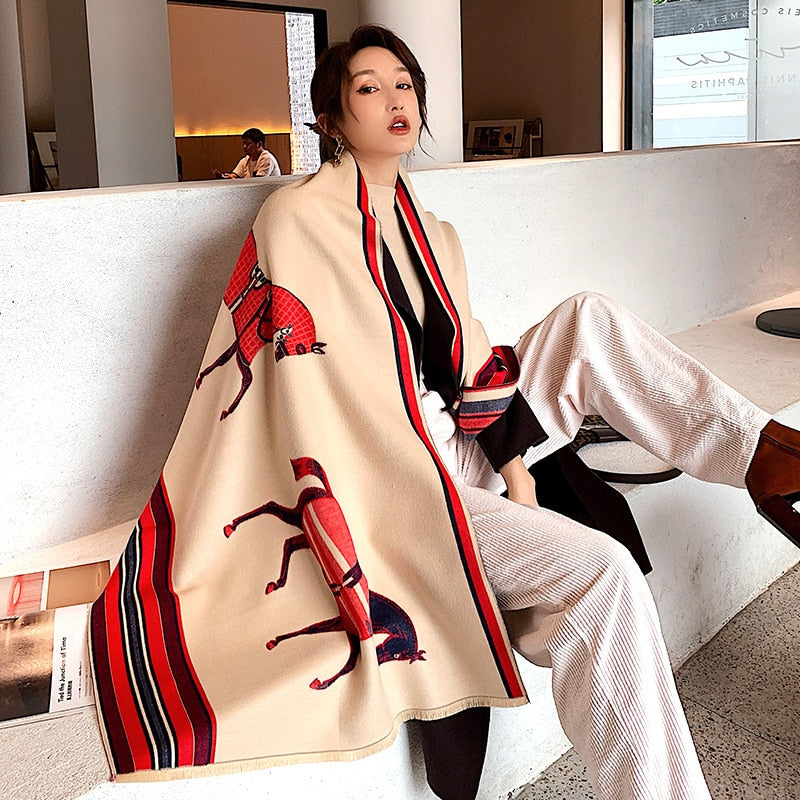 luxury winter cashmere scarf women 2022 design warm pashmina blanket