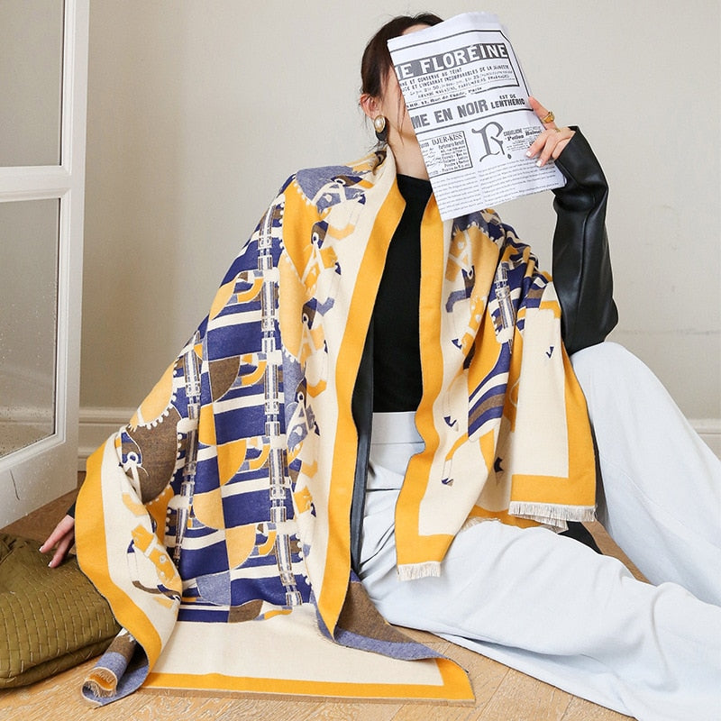 luxury winter cashmere scarf women 2022 design warm pashmina blanket