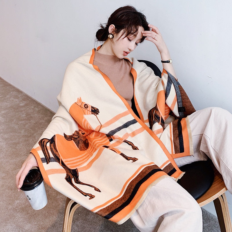 luxury winter cashmere scarf women 2022 design warm pashmina blanket