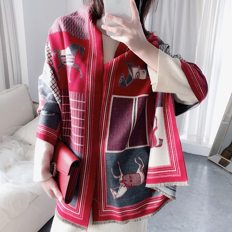 luxury winter cashmere scarf women 2022 design warm pashmina blanket