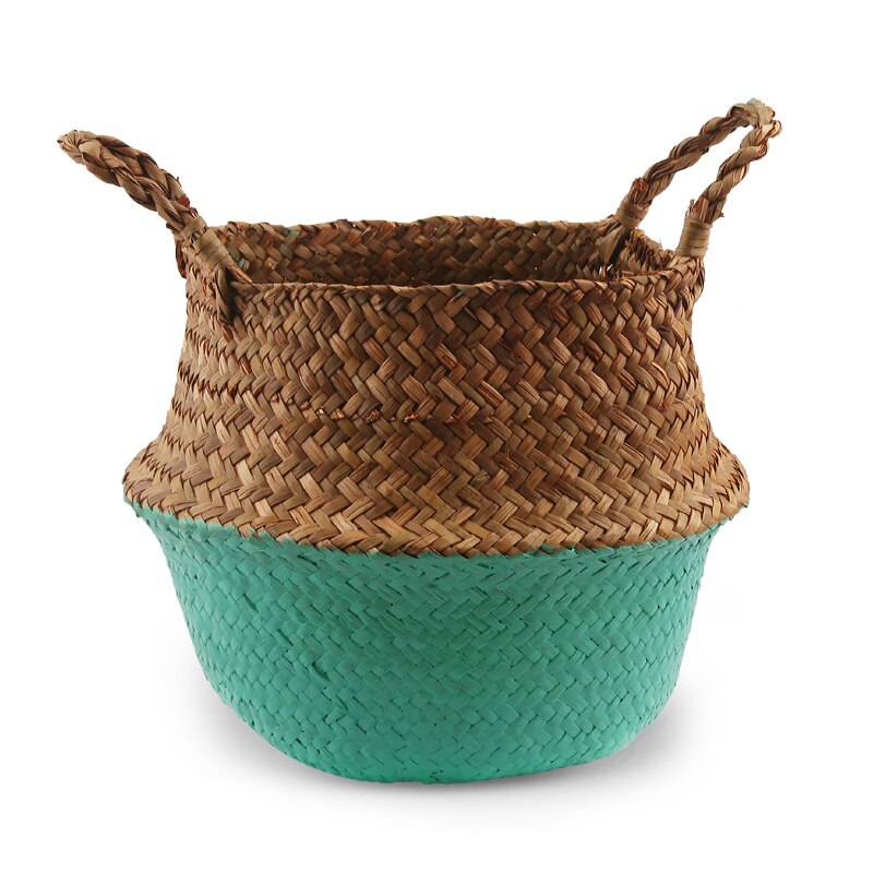 14 Colors Panier Osier Foldable Handmade Storage Basket Wicker Rattan Seagrass Straw Flower Pot Laundry Basket Cestas Mimbre