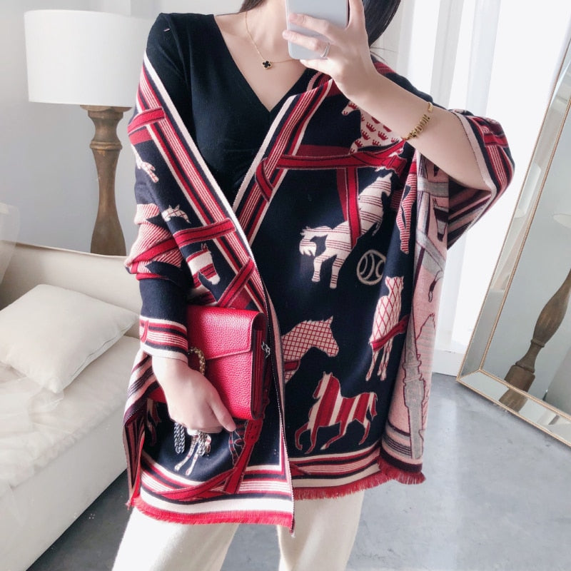 luxury winter cashmere scarf women 2022 design warm pashmina blanket