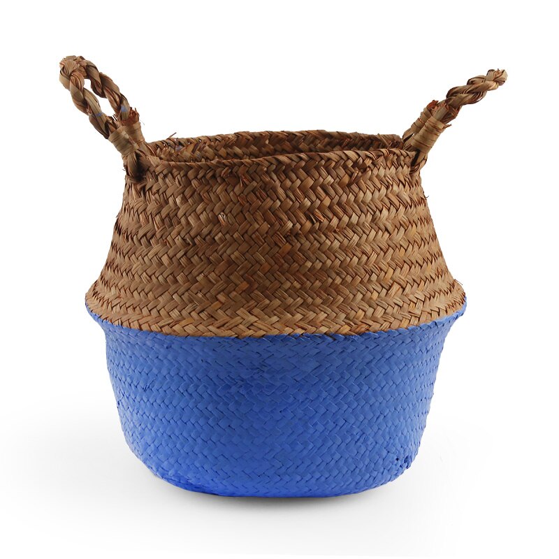 14 Colors Panier Osier Foldable Handmade Storage Basket Wicker Rattan Seagrass Straw Flower Pot Laundry Basket Cestas Mimbre