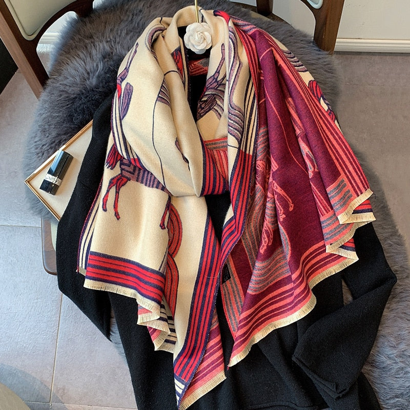 luxury winter cashmere scarf women 2022 design warm pashmina blanket