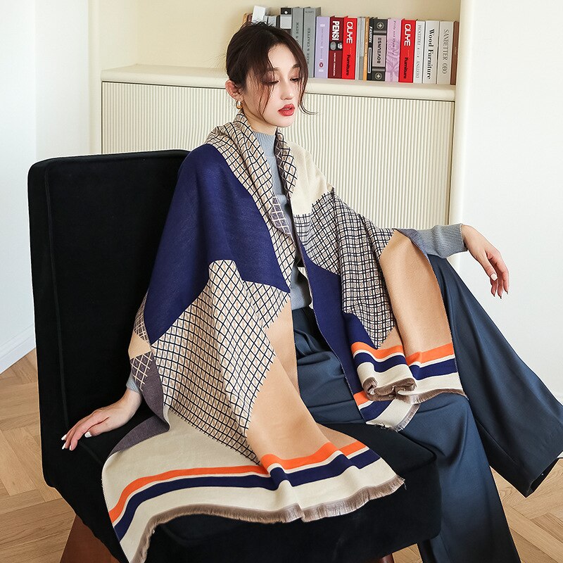 luxury winter cashmere scarf women 2022 design warm pashmina blanket
