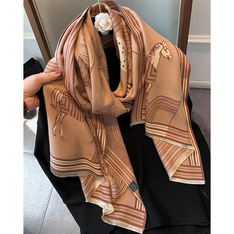 luxury winter cashmere scarf women 2022 design warm pashmina blanket