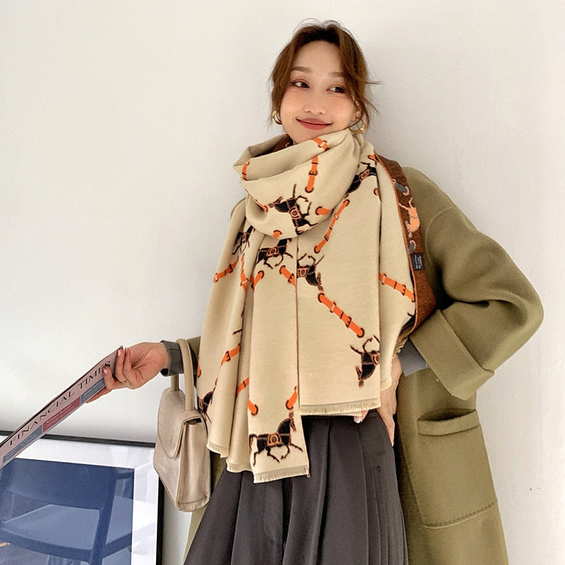 luxury winter cashmere scarf women 2022 design warm pashmina blanket