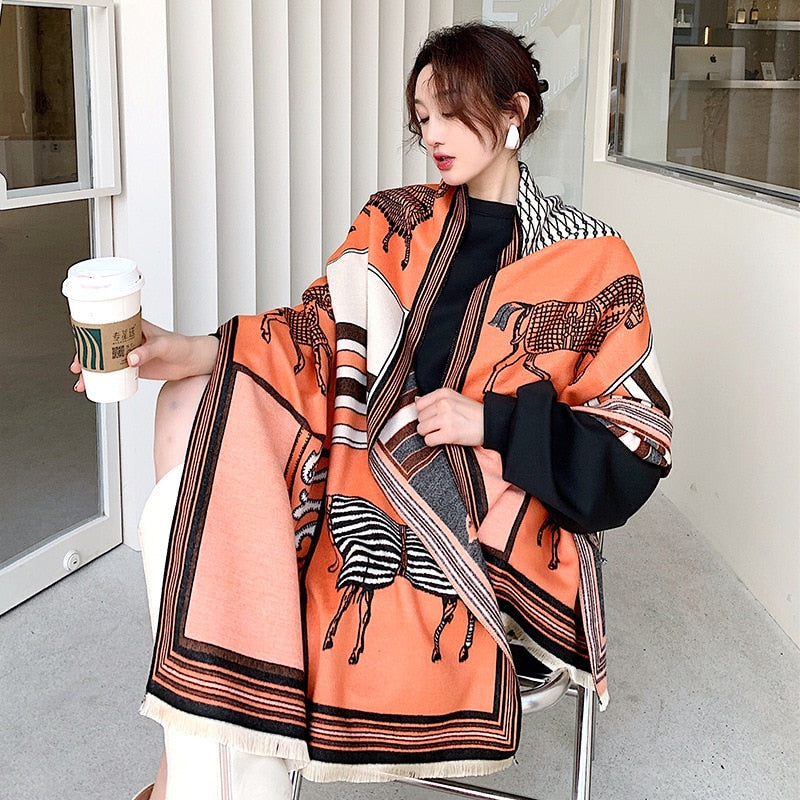 luxury winter cashmere scarf women 2022 design warm pashmina blanket