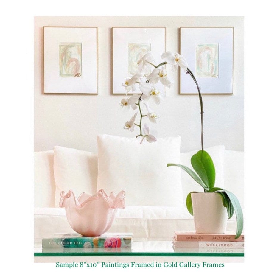 Custom Set of 3 Abstract Paintings (5”x7”) Framed in 16”x20” Gold Metal Gallery Frames