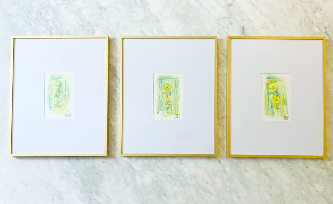 Custom Set of 3 Abstract Paintings (5”x7”) Framed in 16”x20” Gold Metal Gallery Frames